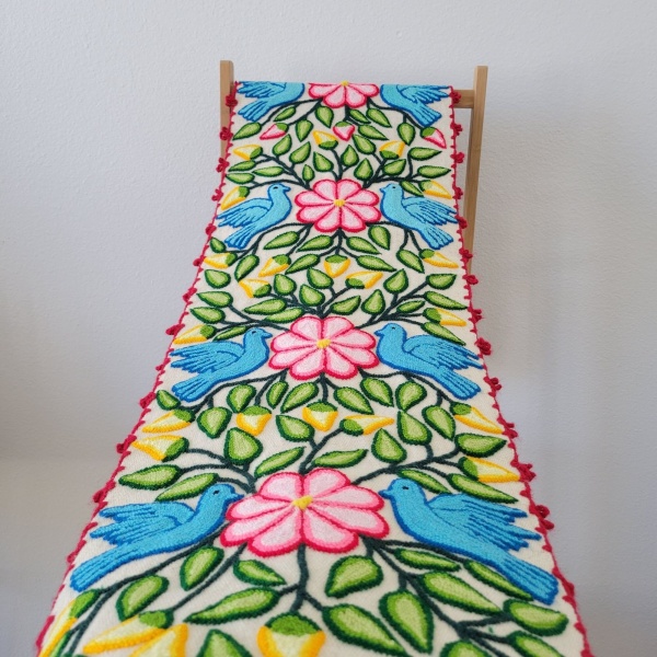 Peruvian Hand-Woven Table Runner - Blue/Green Floral - Image 2