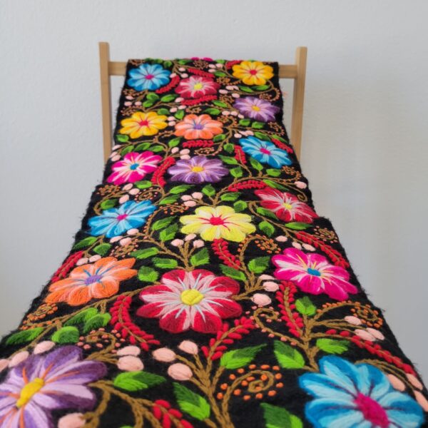 Embroidery Floral, Peruvian Hand-Woven Table Runner |Multi Color Flowers Peruvian Table Runner, Boho Embroidery flowers , Bed runner, Table - Image 5