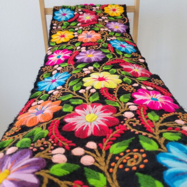 Embroidery Floral, Peruvian Hand-Woven Table Runner |Multi Color Flowers Peruvian Table Runner, Boho Embroidery flowers , Bed runner, Table - Image 4