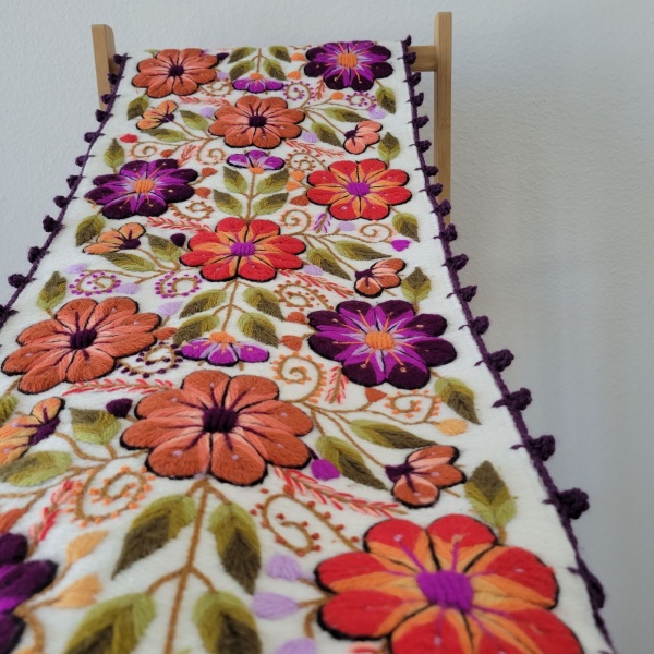 Peruvian Hand-Woven Table Runner - Pink/Purple Floral - Image 4