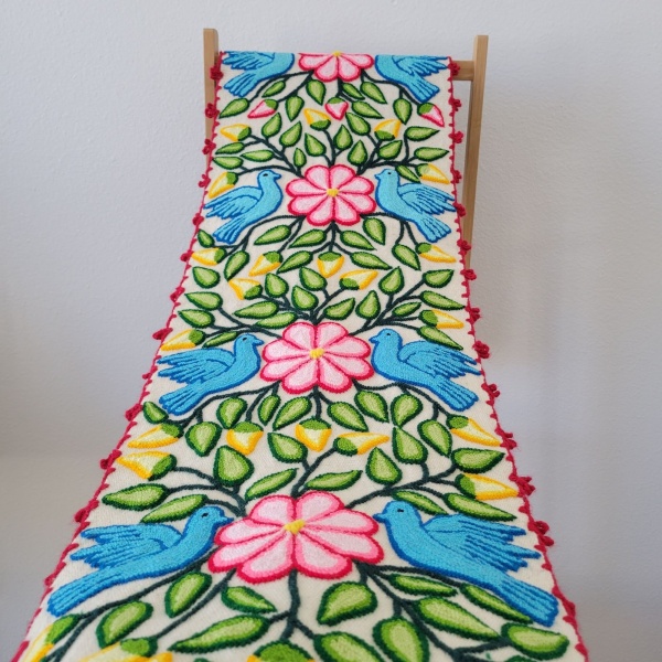 Peruvian Hand-Woven Table Runner - Blue/Green Floral - Image 3