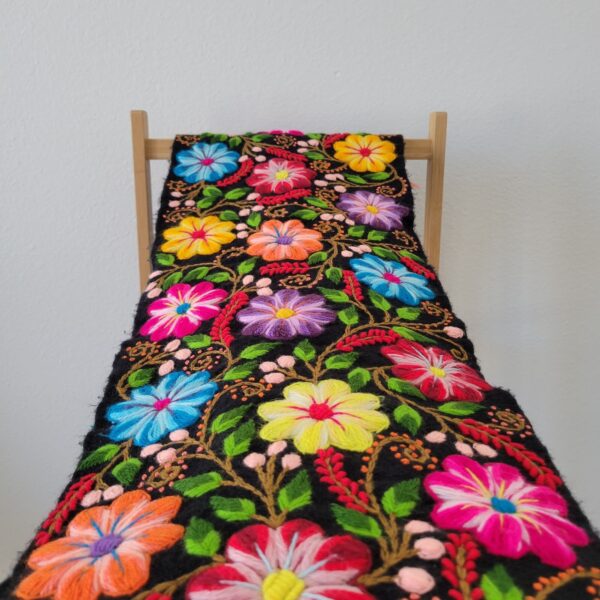 Embroidery Floral, Peruvian Hand-Woven Table Runner |Multi Color Flowers Peruvian Table Runner, Boho Embroidery flowers , Bed runner, Table - Image 3