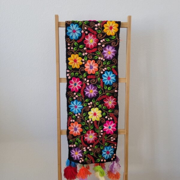 Embroidery Floral, Peruvian Hand-Woven Table Runner |Multi Color Flowers Peruvian Table Runner, Boho Embroidery flowers , Bed runner, Table - Image 6