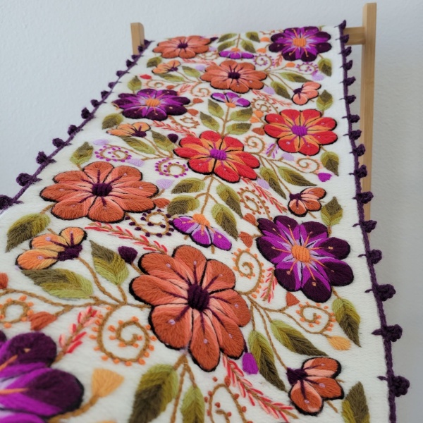 Peruvian Hand-Woven Table Runner - Pink/Purple Floral - Image 3